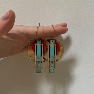Art deco wood cut earrings